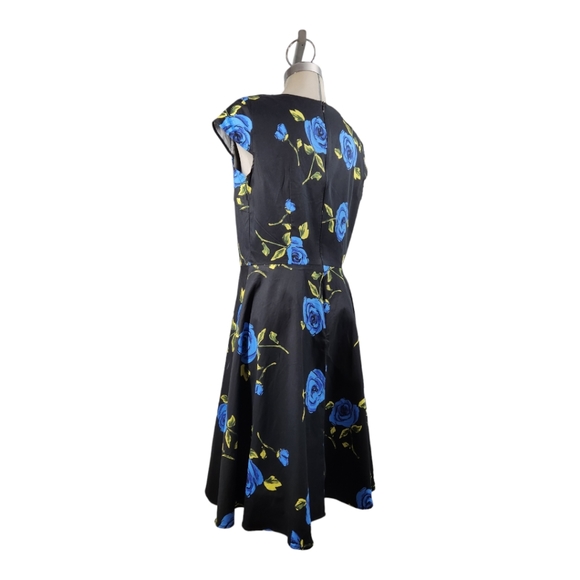 Dress Tells Luxury midi dress black with flower pattern Flare Dress Size XL - Picture 9 of 10